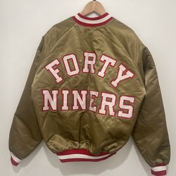 Vintage 80s Large 49ers Chalk Line Gold Satin Jacket