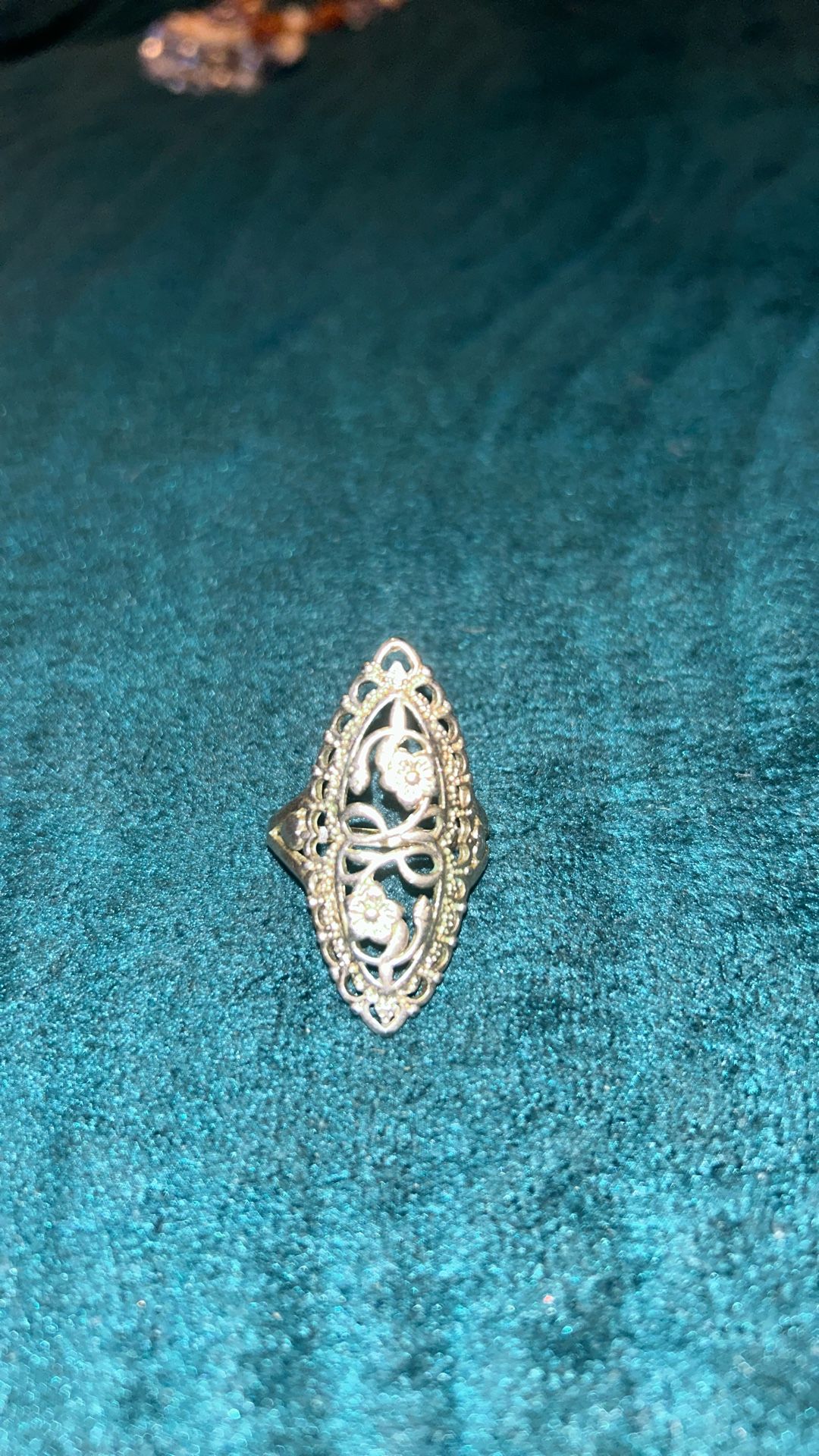 Long Floral ring sterling silver filigree women girls
