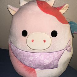 Squishmallows Original 14-Inch Reshma Light Pink Cow W/ Purple Bandana NWT