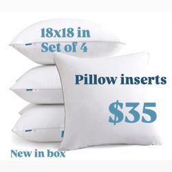 18"x18" Pillow Inserts (Set of 4) - 100% Cotton Cover, Square Throw Pillow Inserts for Couch, Sofa, Bed - Decorative 18 Inch White Pillow Inserts