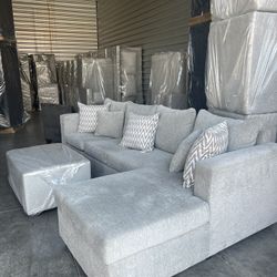 Brand New Light Grey Couch L Shape  Couch Free Ottoman Free Delivery 