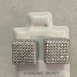 Sterling Silver Screwback Square Earrings 11mm