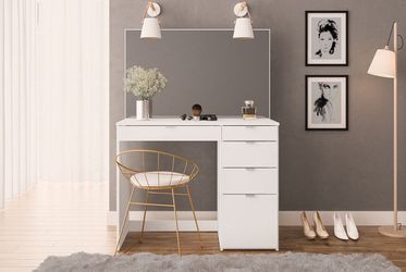 Classic White Vanity Table with Full Mirror and 5 Drawers for Bedroom