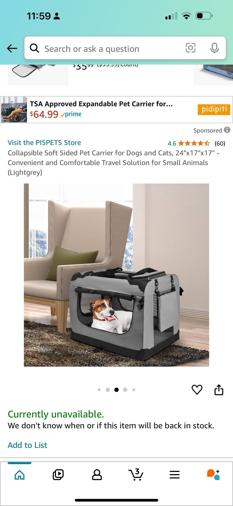Collapsible Soft Sided Pet Carrier for Dogs and Cats, 24"x17"x17" - Convenient and Comfortable Travel Solution for Small Animals (Lightgrey) $40