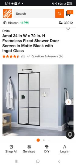 Delta

Amal 34 in W x 72 in. H Frameless Fixed Shower Door Screen in Matte Black with Ingot Glass