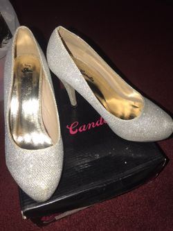 Glitter silver pump heels