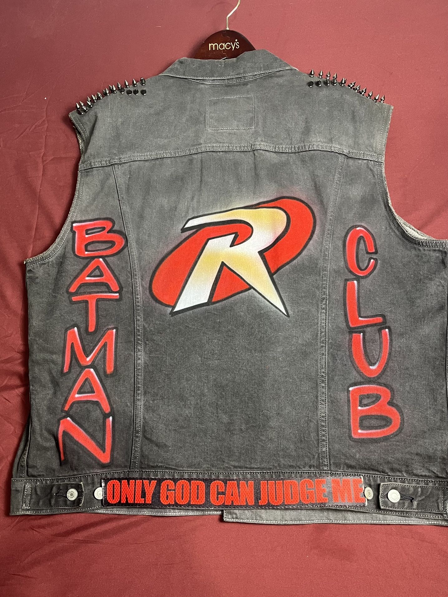 Levi’s  Custom Made Batman and Robin denim vest made with real metal spikes (XXL)