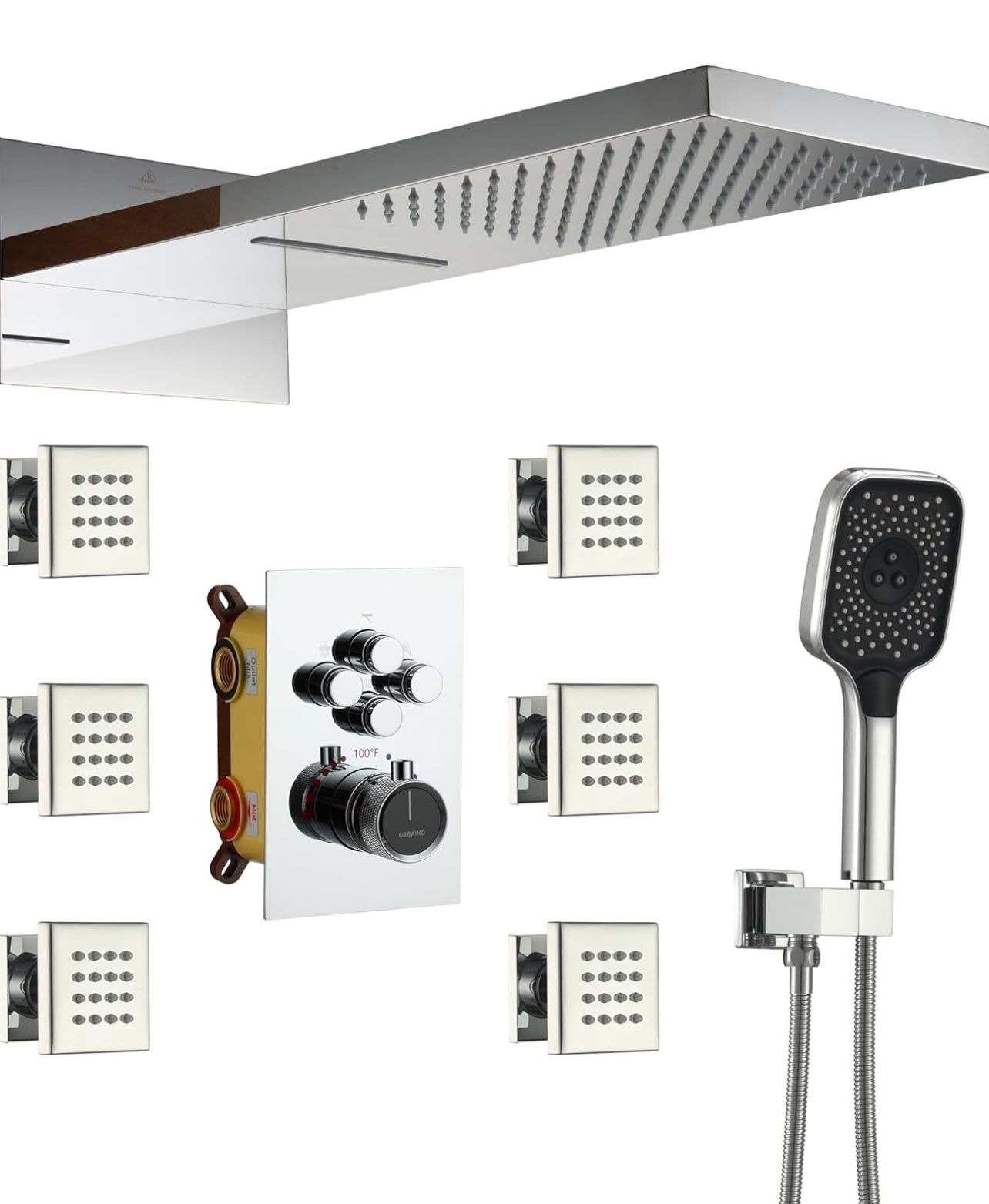 Brand New In The Box- CASAINC 22-Inch Thermostatic Shower System Wall Mounted 4 Function Luxury Rainfall & Waterfall Shower Head with Handheld Spray a