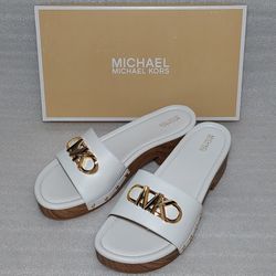 MICHAEL KORS designer slides sandals. Size 10 women's shoes. White. Brand new in box