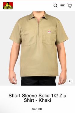 Ben Davis Short Sleeve Half Zip Shirt Khaki