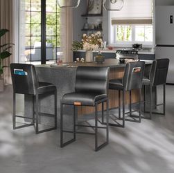Bar Stools Set of 4, Counter Height Stools with Backs, 26.4-Inch Barstools Chairs, Synthetic Leather with Stitching, Mid-Century Modern, Dining Kitche
