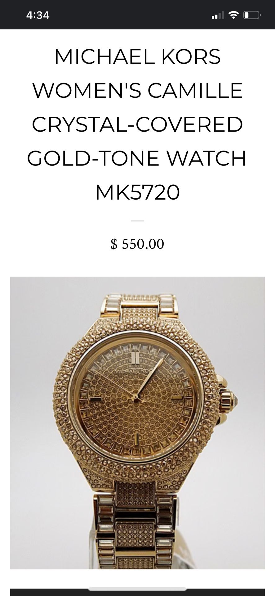 Michael Kors MK5720 Camille Gold Crystal Encrusted Stainless Steel
