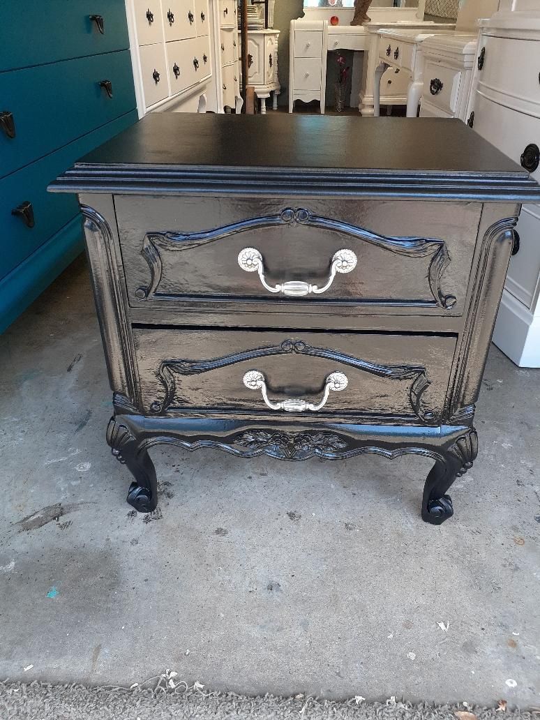 Refurbished Black Solid Wood Nightstand or End Table