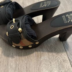 Burberry Check Leather Buckle Heels Size 36