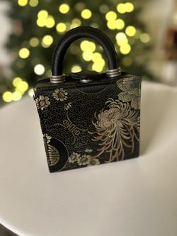 Little Floral Japanese Small Tiny Purse Clutch Black Gold 