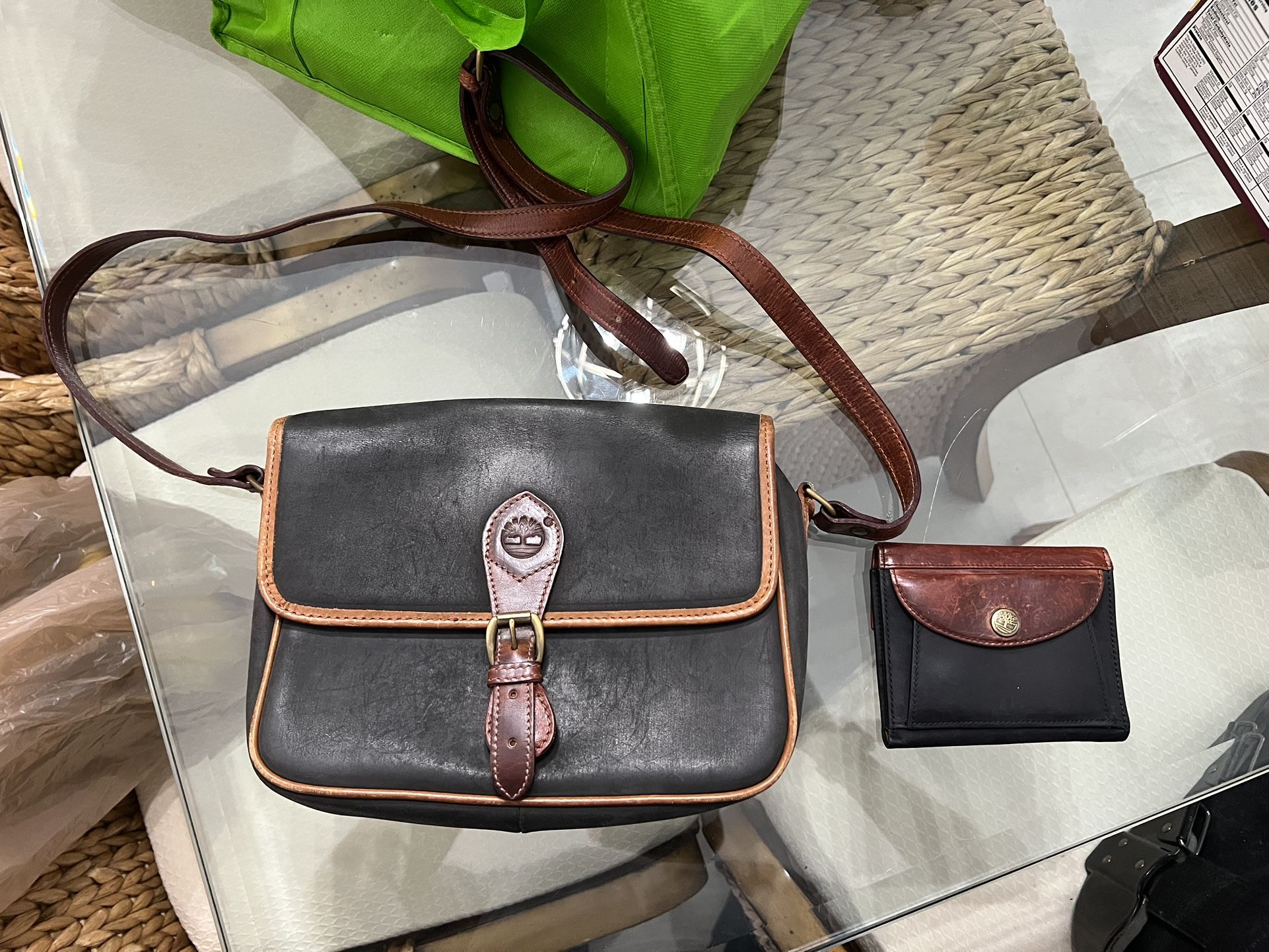 Timberland USA-made leather crossbody bag with a matching tri-fold wallet