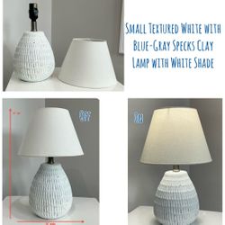 Small Textured White with Blue-Gray Specks Clay Lamp with White Shade