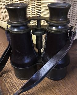 Vintage leather wrapped brass 6" binoculars