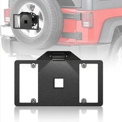 Spare Tire License Plate Frame with LED Light Compatible with 1 Jeep Wrangler JK JKU & TJ & YJ, Licence Bracket Holder Rear Plates Frames 