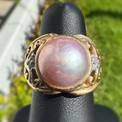 Jewelry 14k yellow gold 5.20CTW Natural Diamond Tahitian Pearl flower Ring sz 6.50