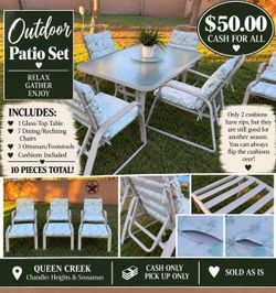 🌿 OUTDOOR PATIO SET – 7 RECLINING CHAIRS + 3 FOOTSTOOLS!