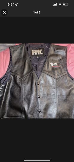 Vintage Mens Black Leather Motorcycle vest Victory USA size:54
