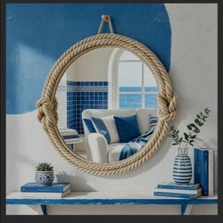 20" Round Rope Wall Mirror – Coastal Farmhouse Decorative Hanging Mirror