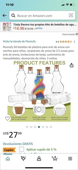 Mumufy 60 botellas de plástico para arte de arena con corchos para niños, recipientes de arena de 2,5 onzas para arte de arena, invitaciones de boda, 