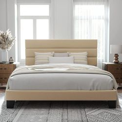 King Size Bed Frame Fabric Beige 