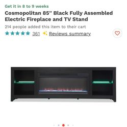 Cosmopolitan 85'' Black Fully Assembled Electric Fireplace and TV Stand