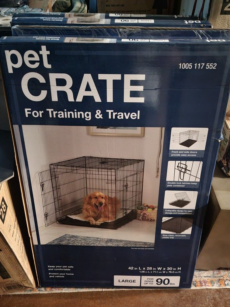 Large Black Collapsable Pet Crate & Gap Brand Camo 34"x24" Pet Bed