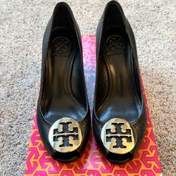 Tory Burch Black Leather Wedge Heel 