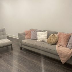 Grey Tufted Velvet Couch With Chair