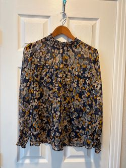 Zac & Rachel Floral Smocked Mock Neck Long Sleeve Blouse women’s size Medium