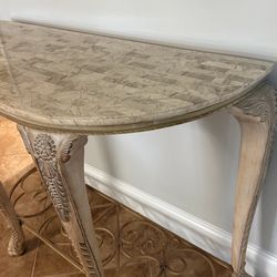 White Wash Console Table w/ Marble Top – $50 (Excellent Condition!