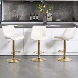 Barstools Set of 3, Swivel Counter Height Adjustable Barstools with Back, Upholstered Velvet Bar Chair with Footrest, Modern Armless Kitchen Island St