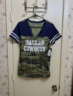 NWT Dallas Cowboys Simone Rhinestone Embellished Camo Notch Neck Jersey Size Medium