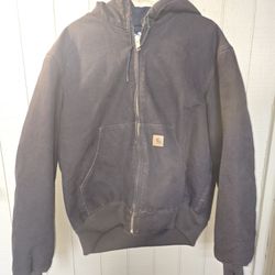 Vintage Carhartt J130 DKB Dark Brown Hooded Work Jacket Quilt Lined Size Large