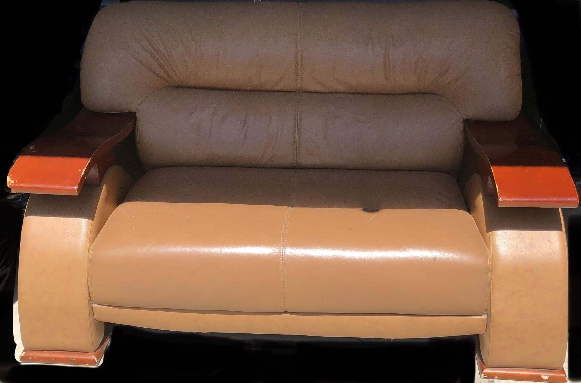 Leather & Wood Couch