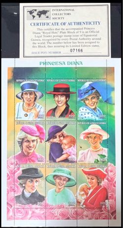 Princess Diana Stamps Poster, issue by Equatorial Guinea, value 300 CFA, international Collectors Society