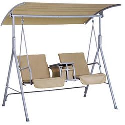 Outsunny 2 Person Porch Covered Swing Outdoor With Canopy Table And Storage Console 