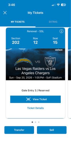 Chargers / Raiders game at SoFi - section 202