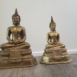 Pair Of Vintage Brass Thai Buddha Statues