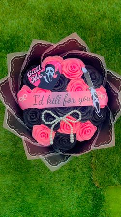 18 Count Glitter Pink And Black Ghostface Themed Bouquet
