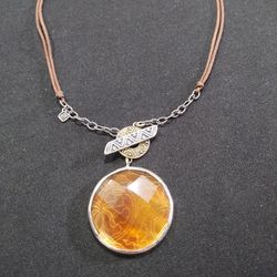 Silpada Oxidized Sterling Leather Cord Amber Wave Pendant Necklace N2(contact info removed)07
