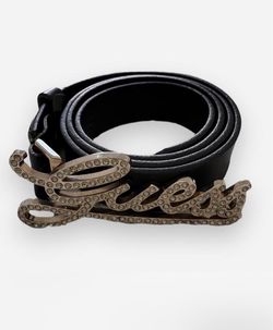 Guess Black Leather Belt with Logo Buckle
