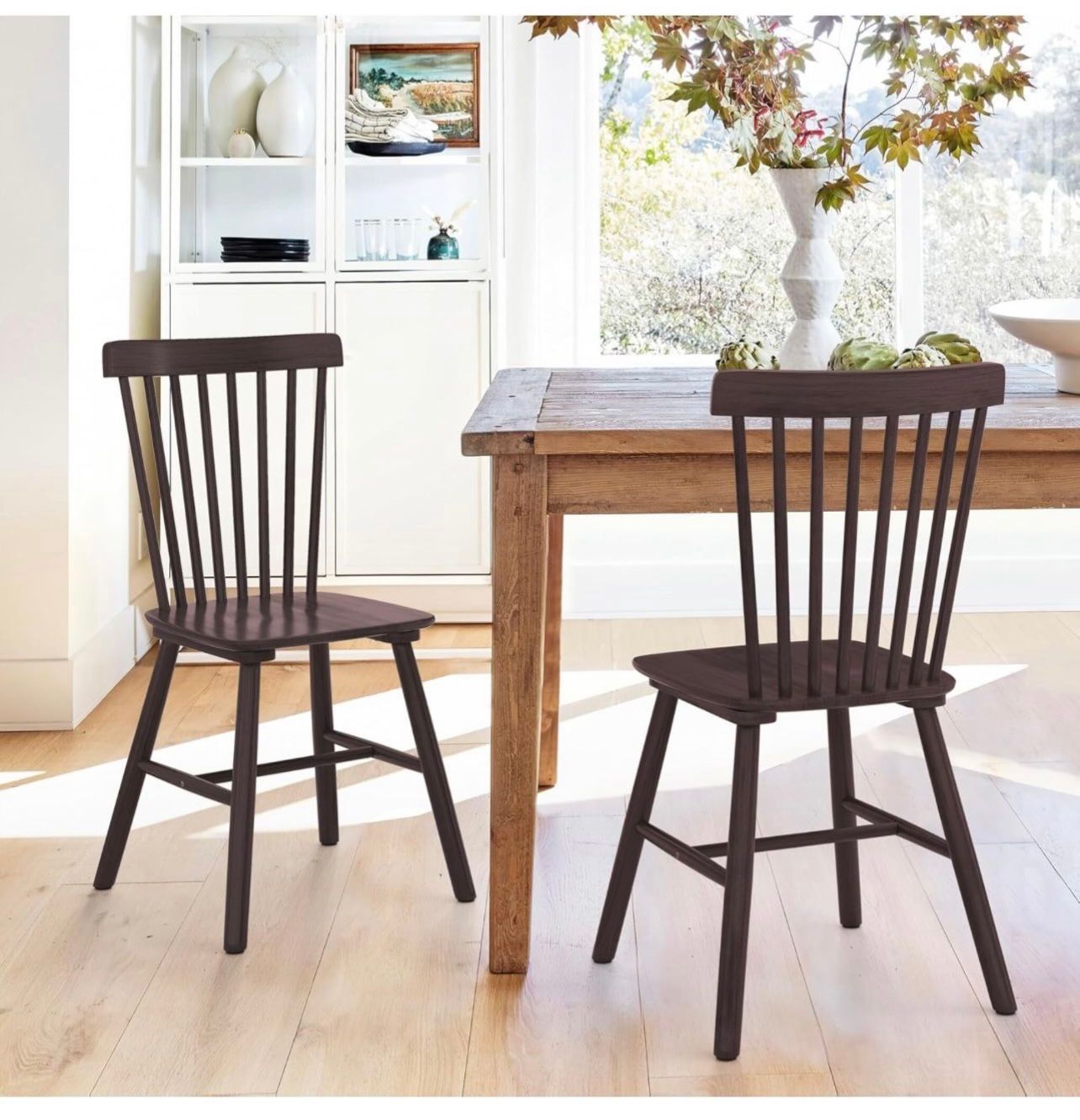 Dining Chairs Set of 2, Windsor Dining Chair, Spindle Back Wood Dining Chair, Kitchen Chairs Wooden Dining Chair, J044