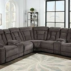 Lucca GrayFabric Reclining Sectional Sofa

