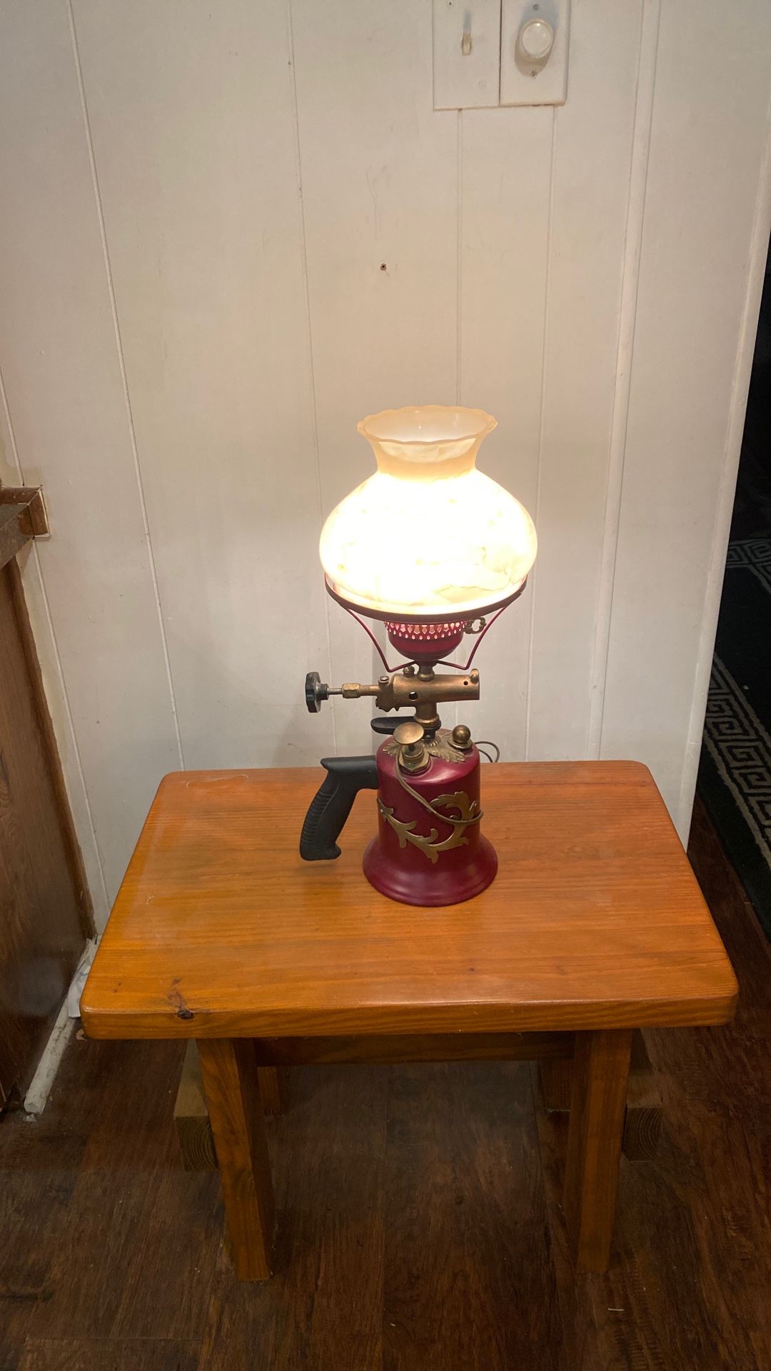 Vintage Blowtorch Lamp Marbled Glass Shade