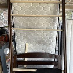 Fully Complete Twin Mattress Bed Frame Wooden Brown And White